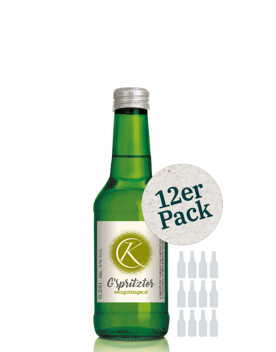 Gespritzter vom Weingut Klager in der grünen 0,25 l Flasche. Hinweis: 12er-Pack